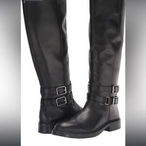 Sam Edelman Freda Knee High Black Leather Books,‎ 6.5, buckles, Side Zipper NWOB